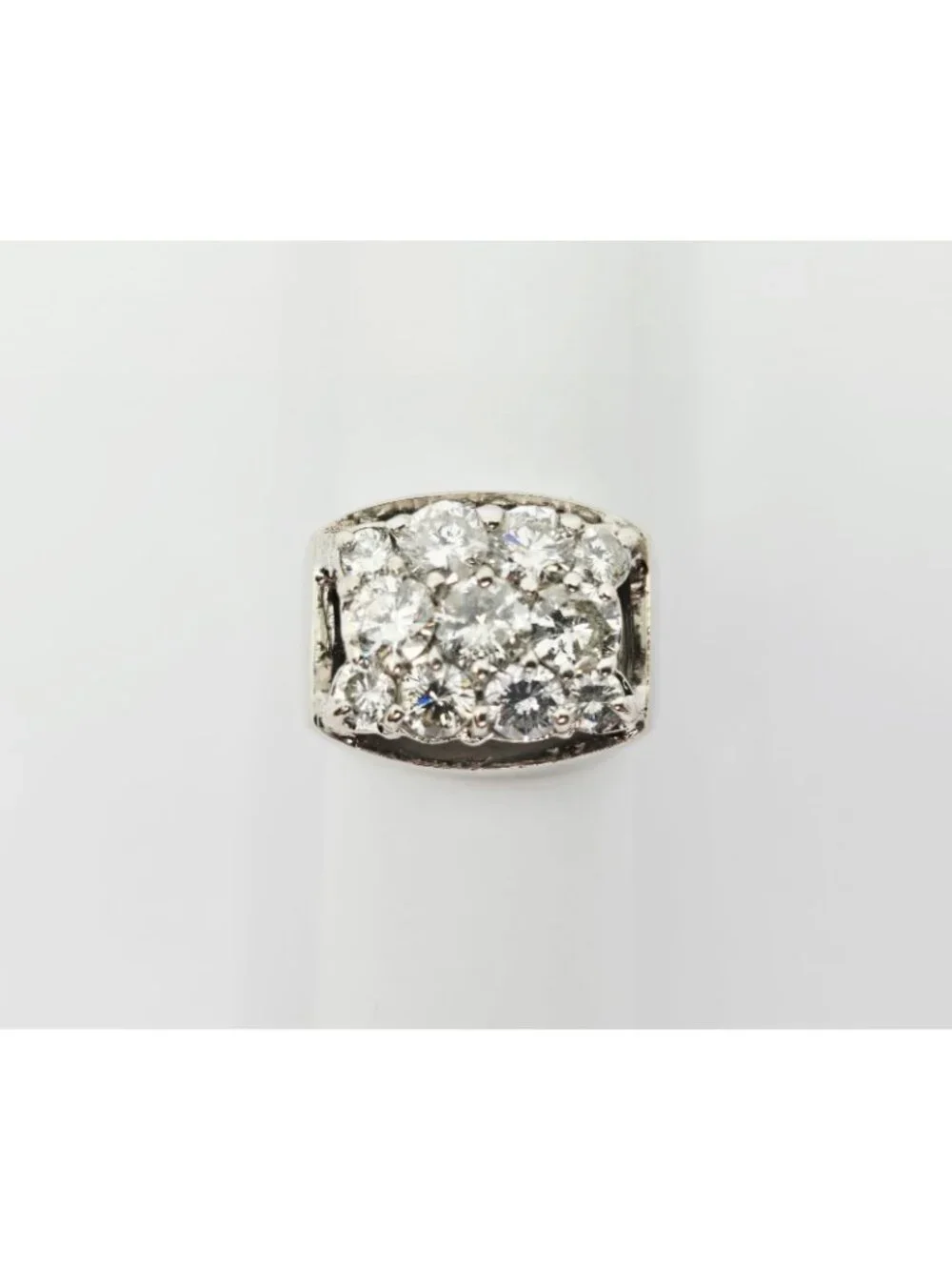 Unique 14K Karat Solid White Gold Designer Men's Diamond Cluster Ring - Size 10